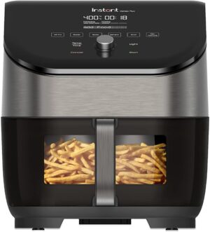 Instant Vortex Plus 5.7L, 6-in-1 Air Fryer with ClearCook™ S/S Odorerase Easy View Windows Built-in Air Filters, Air Fry, Roast, Broil, Bake, Reheat, Dehydrate, 1700W